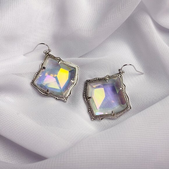 Kendra Scott Kirsten Dichroic Glass Rainbow Iridescent Faceted Silver Earrings - Picture 6 of 9